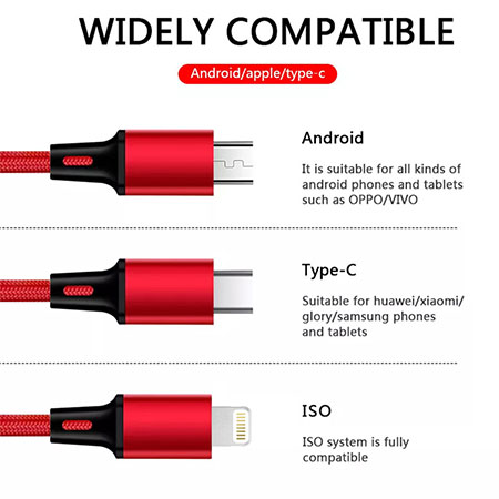 Conversion of USB cable to MICROUSB / USB-C / Lightning model CDXZ-0004 length 1.20 m